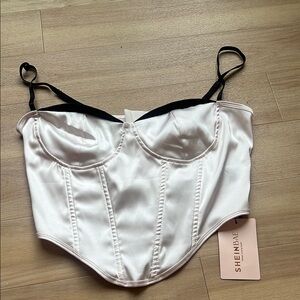 SHEIN White Satin Bustier with Black Straps